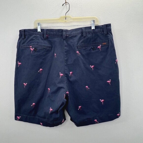Chaps Stretch Flamingo Print Shorts Blue Pink 40 Men Cotton Blend Chino - Picture 2 of 5